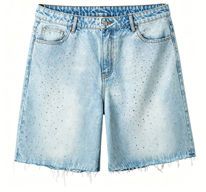Pantalones Cortos de Mezclilla Cargo para Hombre, de Cintura Media, de Secado Rápido, con Borde sin Rematar y Efecto Desgastado, Estilo Urbano, con Parches Bordados Personalizados al por Mayor - Product Image 1