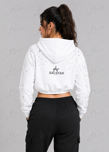 SALSTAR Women's White Cropped Hoodie With <b>Glitter</b> Dot Print Y2K Style Full Sleeve Pullover Sweatshirt Spring Casual Wear - Product Image 2