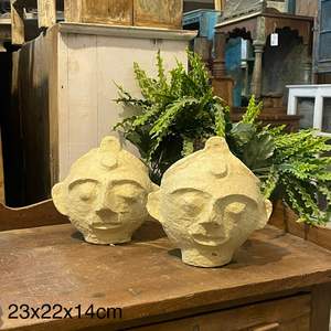 Escultura de Rostro Tribal Hecha a Mano con Papel Maché, Arte Folclórico Indio Vintage, Estatuas Decorativas de Cabeza - Product Image 1