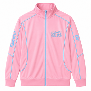 Sweat-shirt à capuche zippé pour femme Gamma Phi Delta Sorority, manches longues, col montant, style survêtement avec passepoil contrastant, fermeture éclair intégrale, pour la détente - Product Image 3