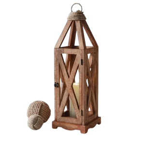 Lámpara de Madera de Mango Hecha a Mano con Acabado Marrón para Decoración de Bodas, Linterna Rústica para Interiores - Product Image 6
