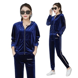 Street Fashion Women's Half Zip Loose Casual Blank Hooded Track Suit Pullover Hoodie Survetement Velour Plain Velvet Sweat Suit - Product Image 1