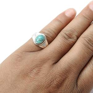 Brilliant Oval Cut Natural <b>Turquoise</b> Gemstone <b>Ring</b> Made of Solid 925 Sterling Silver Handmade Bohemian Jewelry At Lowest Price - Product Image 4