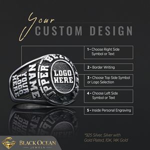 Bague d'École BOJ 030 Personnalisée en Argent Plaqué Or 14 carats avec Diamant, Bague de Diplôme Universitaire Unisexe à Prix Réduit - Product Image 4