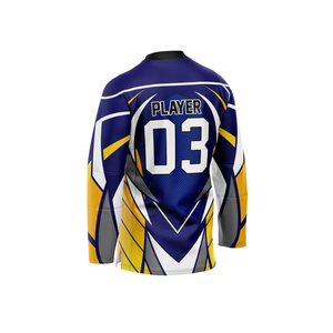 Maillots d'équipe de hockey sur glace professionnels, impression par sublimation, tissu en maille polyester anti-rétrécissement, logos brodés en twill. - Product Image 4