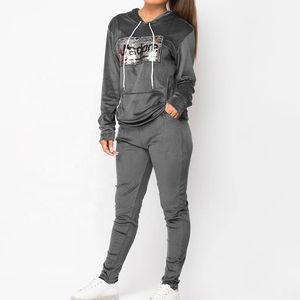 Conjunto de chándal de terciopelo personalizado de gran venta para mujer, de algodón, talla grande, con sudadera con cremallera y pantalón jogger, patrón liso, conjunto de 2 piezas de terciopelo. - Product Image 1