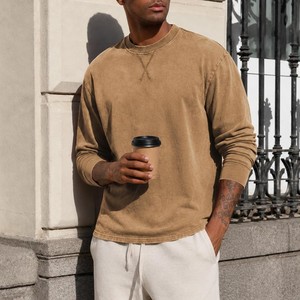 Nouvelle Arrivée 2026 – Sweat-shirt Unisexe Col Rond Effet Délavé Marron Vintage à Manches Longues Brodé 100% Coton Biologique Décontracté - Product Image 4