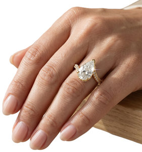 Bague de fiançailles demi-éternité en or massif 10K 14K 18K avec diamants de laboratoire ronds et en forme de poire, couleur DEF, clarté VS VVS, certifiée IGI - Product Image 6