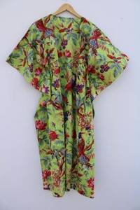 Robes kaftan en coton pour femmes, 100% coton, imprimé oiseaux, coupe ample, col en V, imprimé numérique, vêtements de détente d'été, robe de nuit - Product Image 3