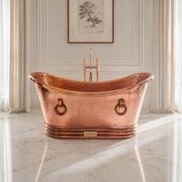 Baignoire ovale vintage en cuivre antique avec poignées annulaires, baignoire de trempage durable en métal cuivré pour une relaxation ultime des adultes