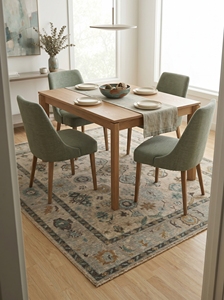 Alfombra de Lana/Algodón Hecha a Mano con Nudos, Estilo Oushak Moderno, Geométrica, para Interiores de Lujo y Uso en Picnic |   Alfombra de inspiración turca - Product Image 2