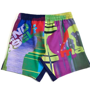 Shorts de sport pour hommes à imprimé abstrait coloré, séchage rapide, taille élastique, taille mi-haute, en polyester tricoté, longueur courte, vêtements de sport - Product Image 3