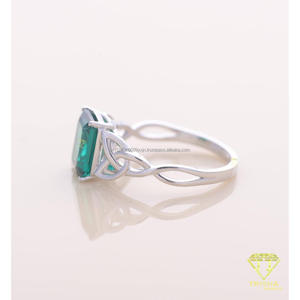 Emerald Cut Green Moissanite Diamond <b>Celtic</b> Knot Engagement <b>Ring</b> White Gold Vintage Wedding <b>Ring</b> for Women - Product Image 5