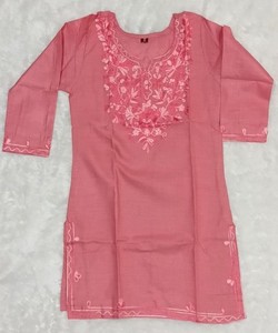 Kurta Rosa de Algodón con Bordado para Mujer, Ropa Casual Tradicional India, Largo Midi, Corte Regular, BLUESTAR- BS...159- 85418 - Product Image 3