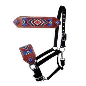 Ru es — licou de corde en Nylon, noir, réglable, de haute qualité, avec cuir perlé, nez et point de buste, vente en gros - Product Image 1