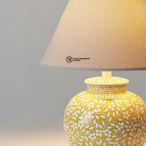 Lampe de table en incrustation jaune de qualité supérieure |   Lampe de chevet design avec base à motif floral - Product Image 5