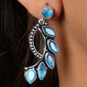 Trusted Supplier Oxidized <b>Silver</b> Blue Stone <b>Dangle</b> <b>Earrings</b> for Women | Bulk Supplier Jewelry Direct Factory Manufacturer - Product Image 2