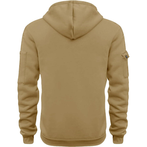 Sweat-shirt à capuche pour homme, couleur kaki, fermeture éclair quart de tour, coupe classique, couleur unie, pull décontracté avec poches, matière polaire tricotée - Product Image 2