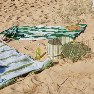 Pastel Green <b>Wicker</b> Picnic <b>Basket</b> Oval Handcrafted Rattan Food <b>Storage</b> Hamper Striped Pattern with Side Handles Outdoor Camping - Product Image 4