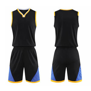 Custom Men Basketball Uniform Set Black Yellow Blue Geometric Sublimated Jersey Shorts Moisture Wicking Breathable <b>Athletic</b> Wear - Product Image 1