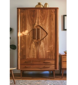 Luxury Handcrafted Solid Wood 2 Door <b>Wardrobe</b> Mid Century Modern Design Premium Finish Armoire - Product Image 1