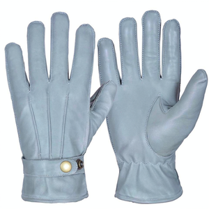 Gants de conduite en cuir gris-bleu pour femmes, à doigts entiers, confortables, avec sangle de poignet réglable, pour toutes les saisons - Product Image 6