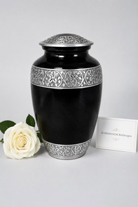 Urn Round Crackled <b>Teal</b> Floral Embossed Handmade Sympathy Decorative <b>Vase</b> Traditional Classic Style - Product Image 4