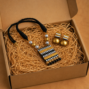 KOTTRAVAI Geometric Rectangle Gold-Plated Alloy Crystal Beaded Jewelry Set Necklace Earring for Wedding Party Gift Tamil Nadu - Product Image 5