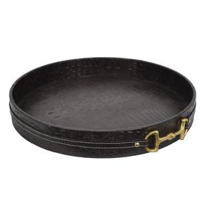 Round Tea Coffee Snacks <b>Serving</b> <b>Tray</b> <b>Gold</b> Horse Bit Handles Wooden <b>Trays</b> For Home Decor Kitchen Use Factory Price - Product Image 6