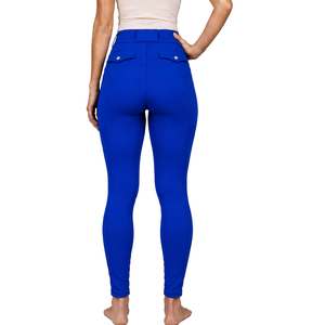 Leggings de equitación azul real para mujer, pantalones de equitación de cintura alta, elásticos, con agarre de silicona, para entrenamiento de equitación. - Product Image 2