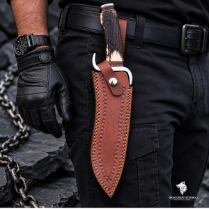 Cuchillo de Caza Damasco para Exteriores, Hecho a Mano, con Hoja Fija, Acabado Decorativo en Acero, Agarre Cómodo y Personalizable - Product Image 4