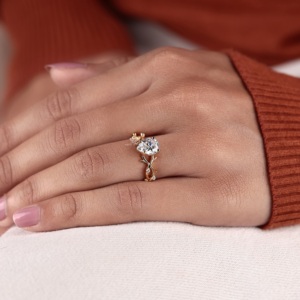 Nature Inspired Pear Cut Lab Grown Diamond Engagement Ring 14K Gold Vintage Style 1.56ct Total Carat Weight <b>Bridal</b> Anniversary - Product Image 2