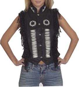 HMB-3621A Lady Genuine Leather Biker Jacket Western-Style Breathable Windproof Cotton <b>Waistcoat</b> Beads Lace Sexy Crop Length - Product Image 1