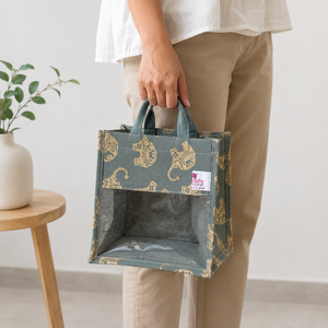 Custom Logo Printed Juco <b>Gift</b> Bag with Clear PVC Window <b>Wedding</b> Corporate <b>Hamper</b> Packaging 18x18x13cm Wholesale Manufacturer OEM - Product Image 3