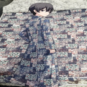 Abstract Rust and <b>Navy</b> Floral Geometric Print Fabric Heavy Viscose Rayon Trench Coat Fabric, Men’s Casual Blazers, Outerwear - Product Image 2