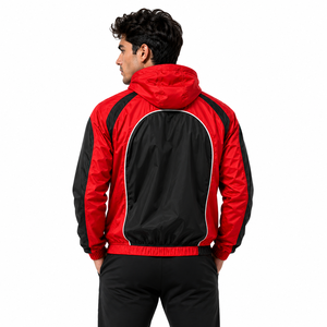 Custom Red Black Hooded Windbreaker <b>Jacket</b> Lightweight Waterproof Running <b>Jacket</b> <b>Men</b> Sports Training Outdoor Zip Up Windbreaker - Product Image 4