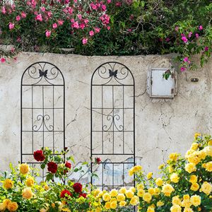 Set di 2 tralicci da giardino in metallo nero da 220 cm x 50 cm, antiruggine, per piante rampicanti, recinzioni e cancelli - Product Image 3