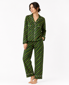 Women Soft Cotton Floral Printed Pajama <b>Set</b> Casual Green Nightwear Long Sleeve Two Piece Loungewear <b>Set</b> Elastic Waist Quick Dry - Product Image 1