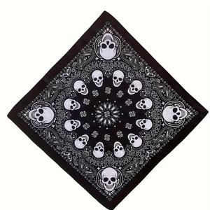 Black Cotton <b>Bandana</b> With White Skull And Paisley Pattern Ethnic Style Unisex Accessory All Seasons Wear - Product Image 4