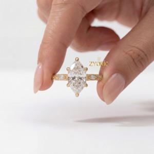 Romantic Vintage Style Marquise Lab Grown Diamond Engagement <b>Ring</b> <b>Adjustable</b> Band 925 <b>Silver</b> Elegant Jewelry for Anniversary - Product Image 5