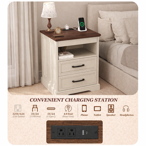 Modern Nightstand with Hidden Lockable Drawer Wireless Charging <b>Bedside</b> Table Secret <b>Storage</b> Cabinet for Bedroom LED Smart Homes - Product Image 3