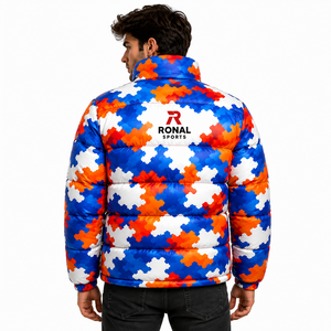 High Quality Custom OEM Printed Crocheted <b>Waterproof</b> Breathable Plus Size Slim Fit Hooded Puffer <b>Jacket</b> Men Custom Logo Casual - Product Image 4