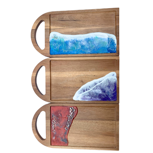 Coastal Wood Serving <b>Tray</b> With Resin Ocean Wave Design Handmade Rectangular Kitchen Tableware <b>Storage</b> Holder - Product Image 3