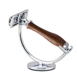 Juego de afeitadoras de seguridad de doble hoja de acero inoxidable con mango de madera para hombres - Uso en viajes y en casa, logotipo personalizado disponible - Product Image 2