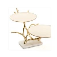 Support à gâteaux en aluminium à 2 niveaux au design antique pour servir des desserts au chocolat, des gâteaux, des fruits, des collations, décorer les tables de fête et offrir en cadeau