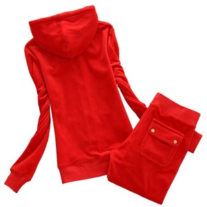 Ensemble de survêtement en velours pour femmes, nouvelle tenue de sport Hollywood à capuche avec fermeture éclair à l'avant - Product Image 6