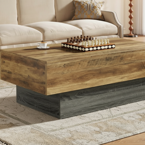 <b>Rustic</b> Modern 55-Inch Rectangular <b>Coffee</b> <b>Table</b> with Solid Wood and Grey Base for Living Room, Hotel Lobby, Reception Furniture - Product Image 5