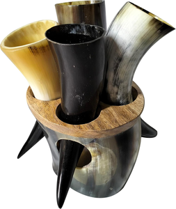 Ensemble de porte-verres à liqueur en corne de buffle traditionnel fait main avec base en bois, style viking rustique, décoration de bar, article cadeau - Product Image 5