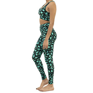 Leggings taille haute pleine longueur en polyester vert/noir, séchage rapide, sans coutures, avec poches, pour femme - Product Image 4