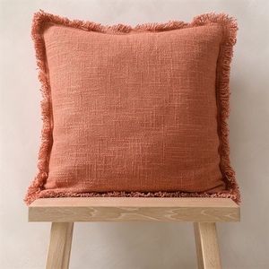 Luxury Textured Cotton Slub Cushion <b>Cover</b> with Fringes <b>for</b> Home Decor Nordic Handmade Cotton Slub Throw Pillow <b>Cover</b> Woven - Product Image 4